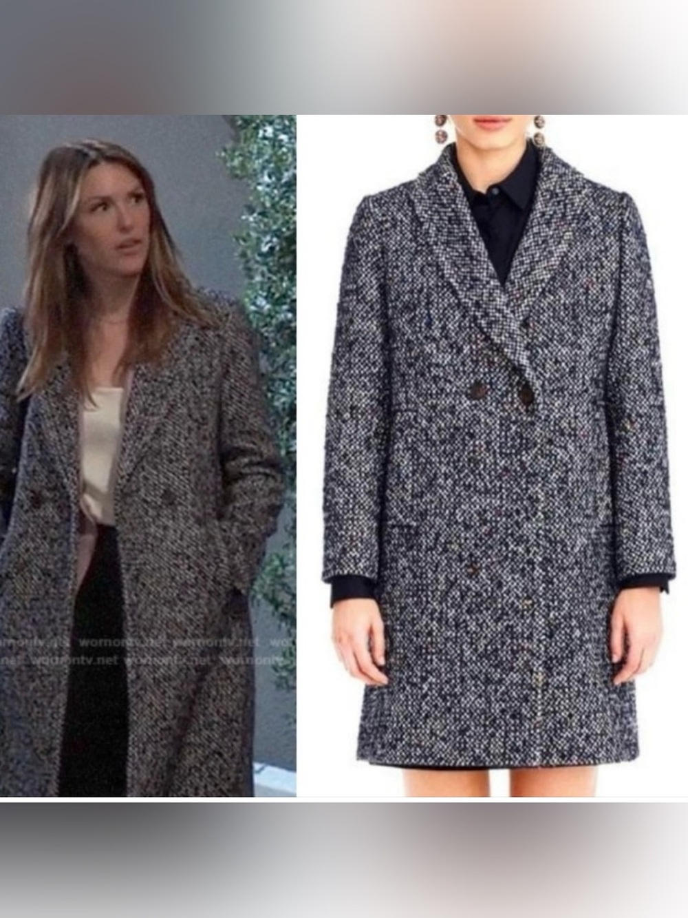 J.Crew Daphne TopCoat Italian Tweed Wool Navy Speckle 00 Margaux GeneralHospital